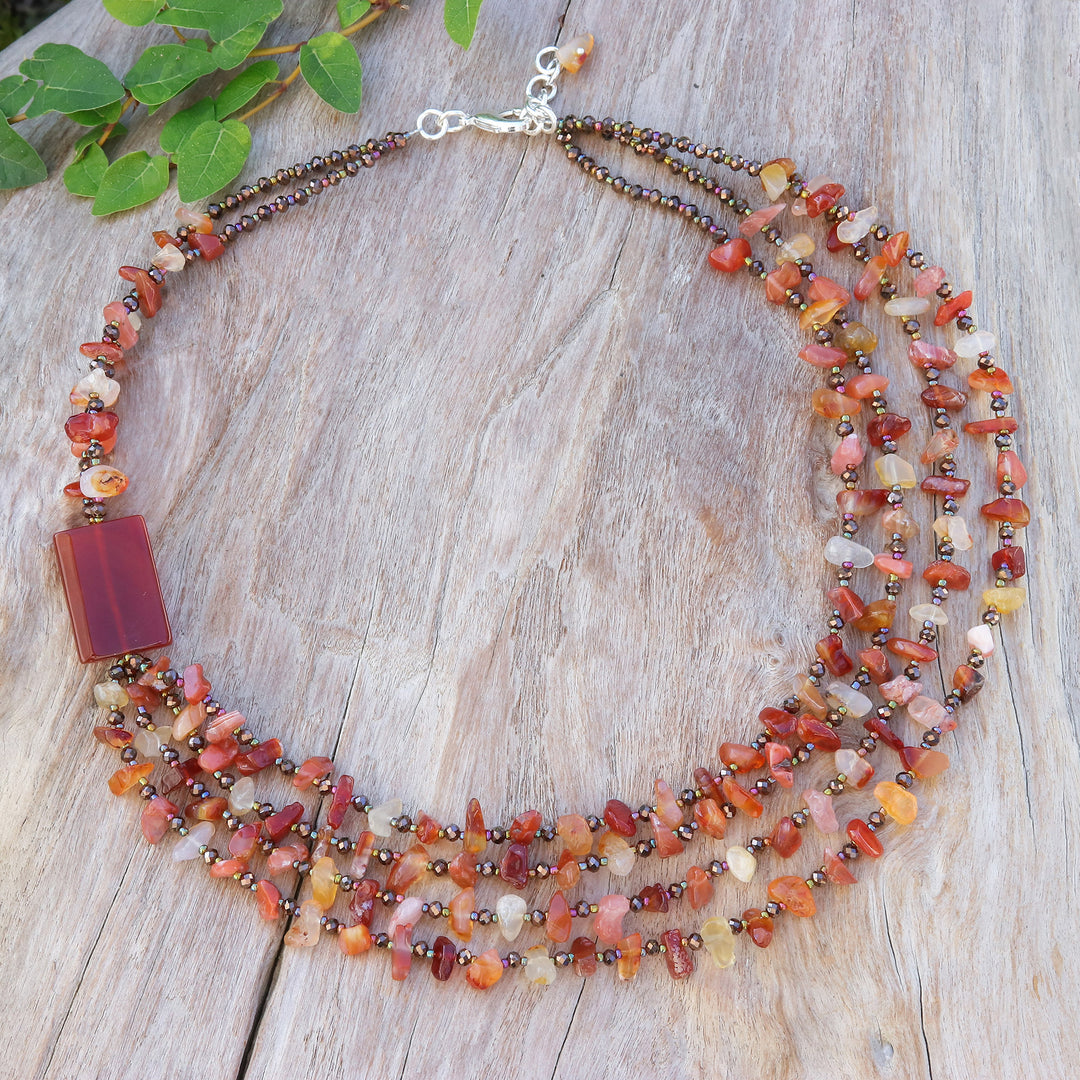 Orange Carnelian and Chalcedony Strand Necklace - Window to Courage