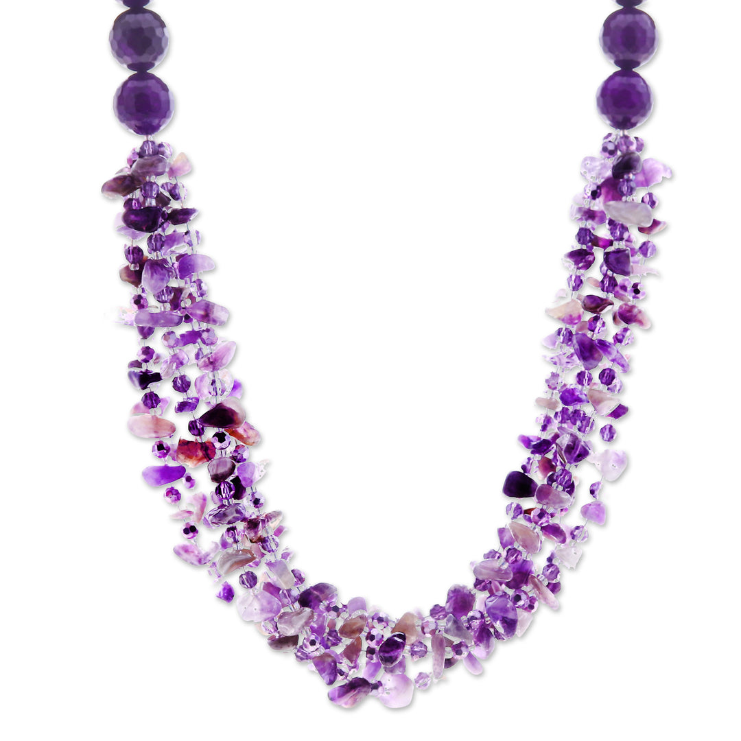Purple-Toned Amethyst and Chalcedony Beaded Strand Necklace - Wise Jewels