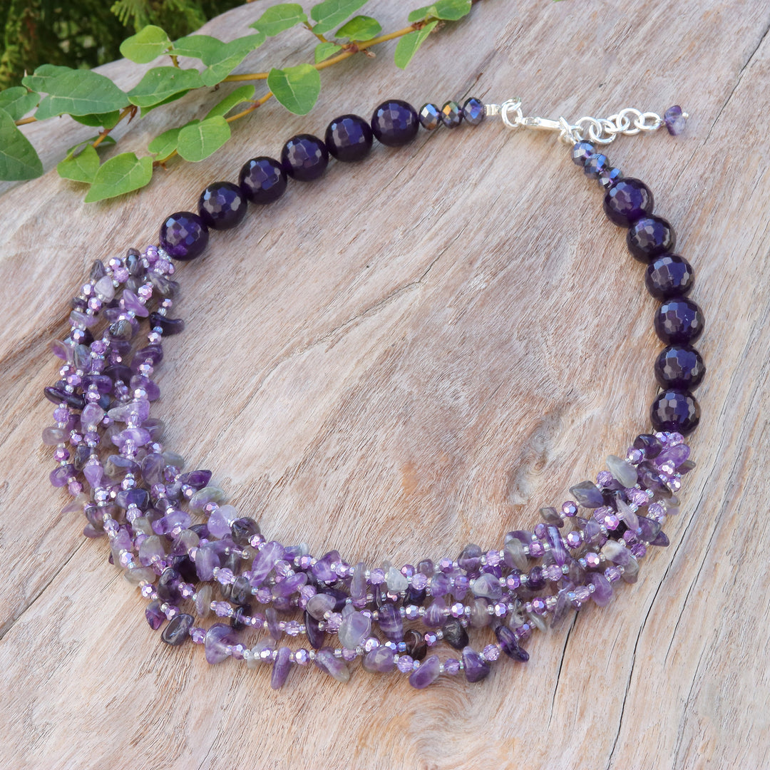 Purple-Toned Amethyst and Chalcedony Beaded Strand Necklace - Wise Jewels