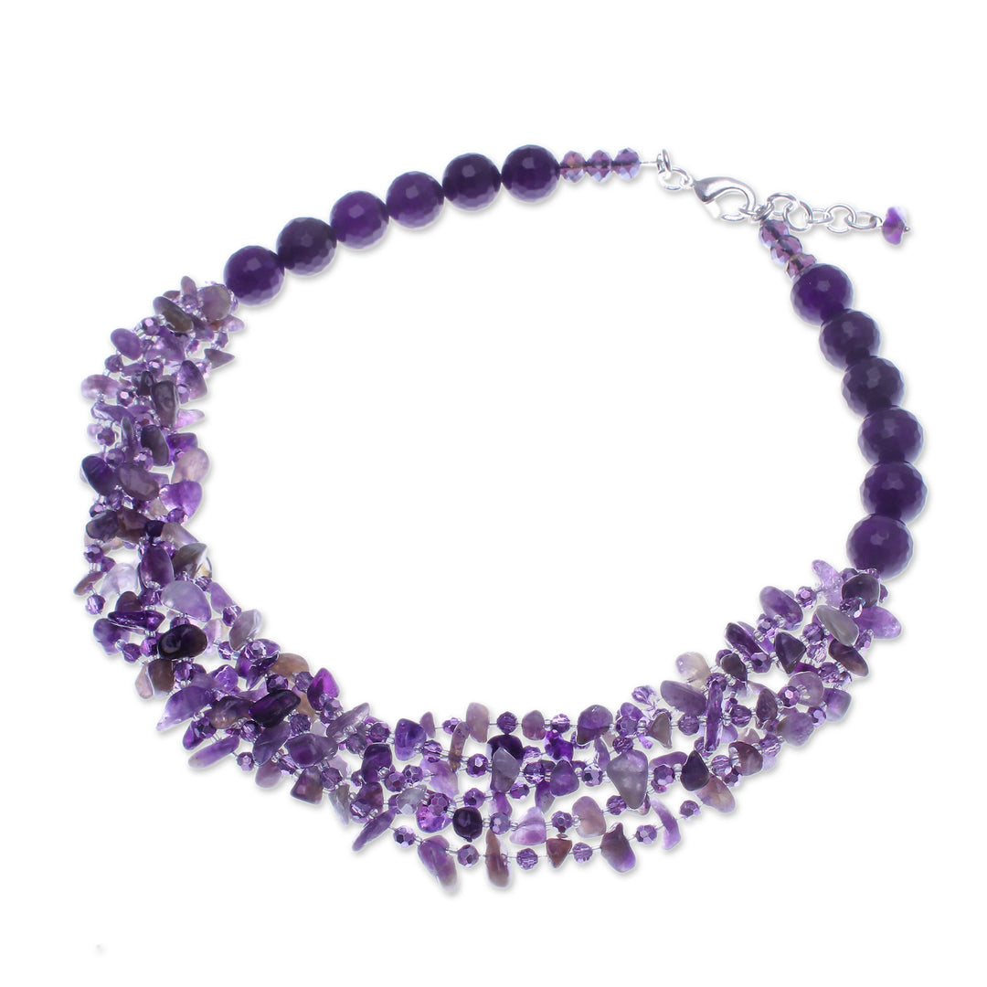 Purple-Toned Amethyst and Chalcedony Beaded Strand Necklace - Wise Jewels