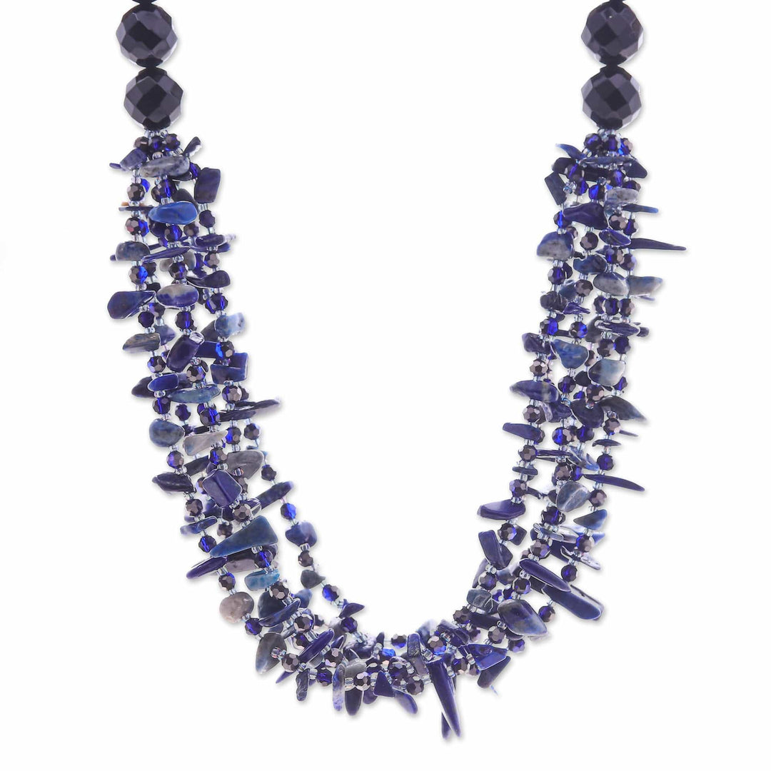 Blue Lapis lazuli and Chalcedony Beaded Strand Necklace - True Jewels