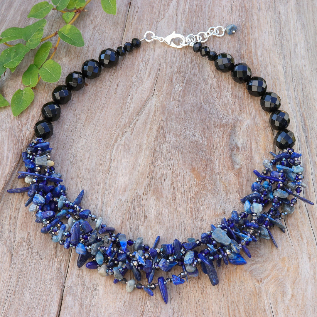 Blue Lapis lazuli and Chalcedony Beaded Strand Necklace - True Jewels
