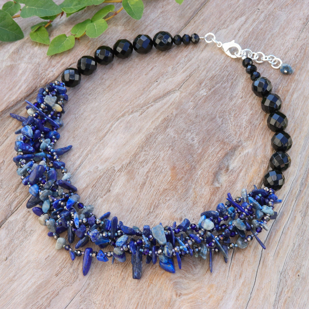 Blue Lapis lazuli and Chalcedony Beaded Strand Necklace - True Jewels