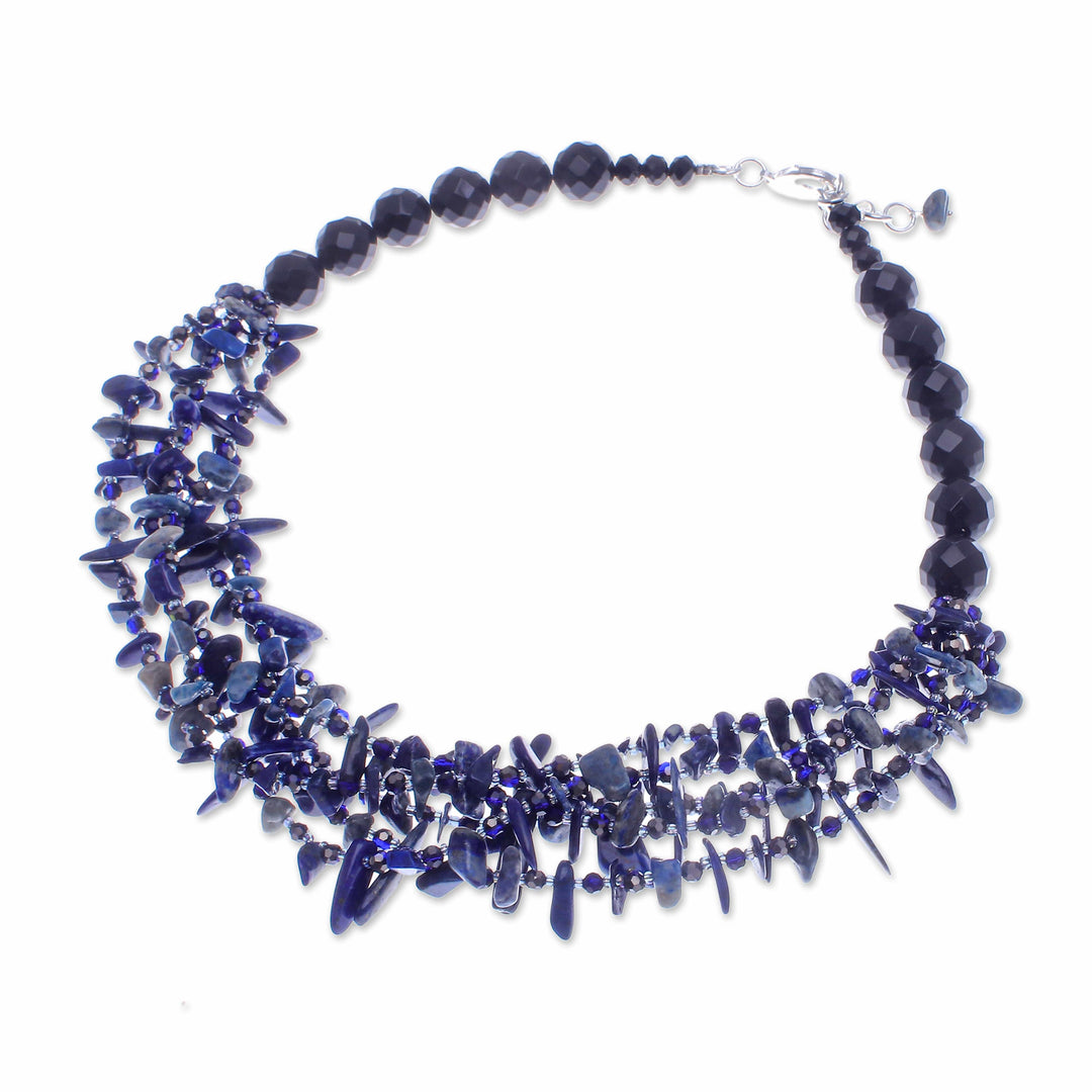 Blue Lapis lazuli and Chalcedony Beaded Strand Necklace - True Jewels