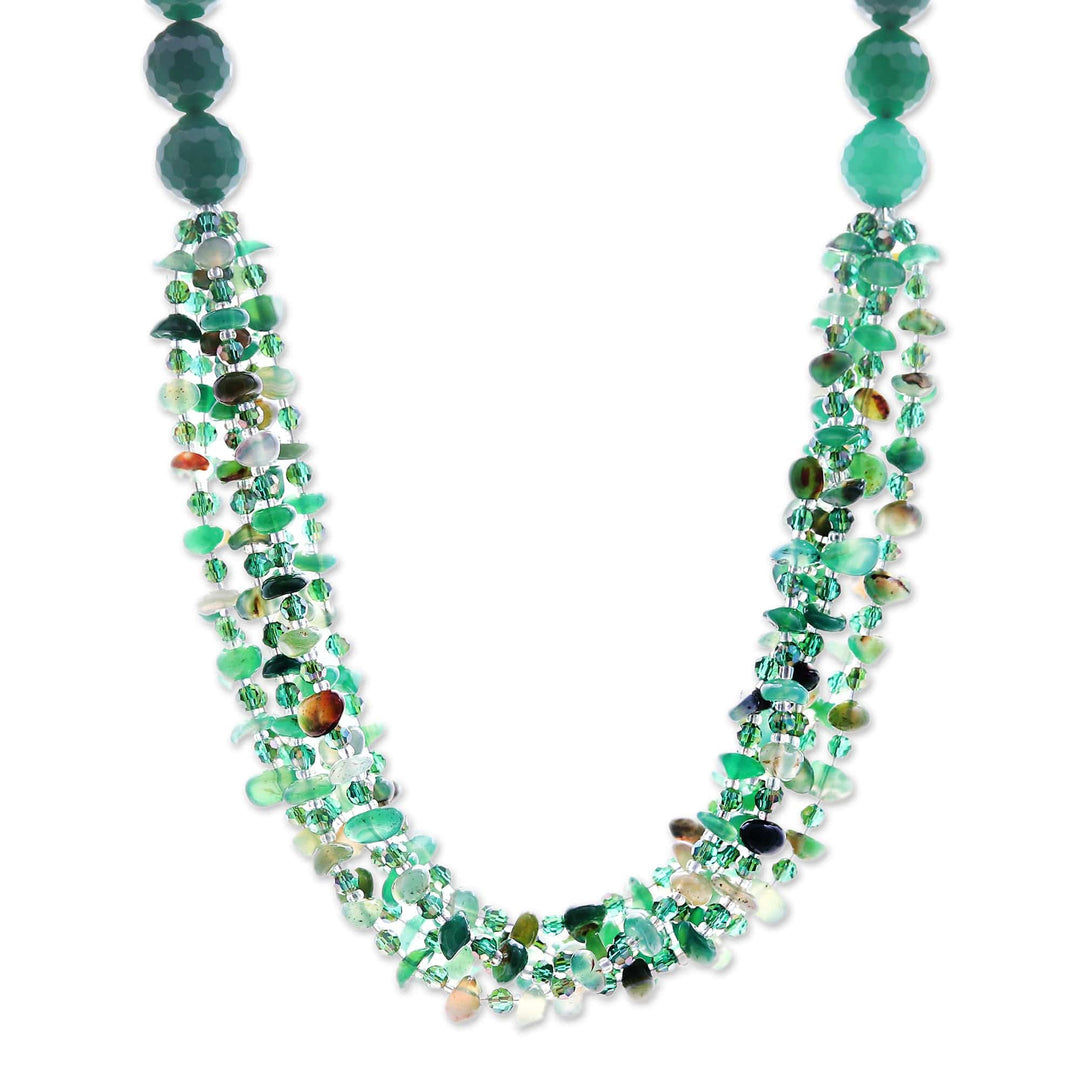 Green-Toned Chalcedony and Glass Beaded Strand Necklace - Thoughtful Jewels