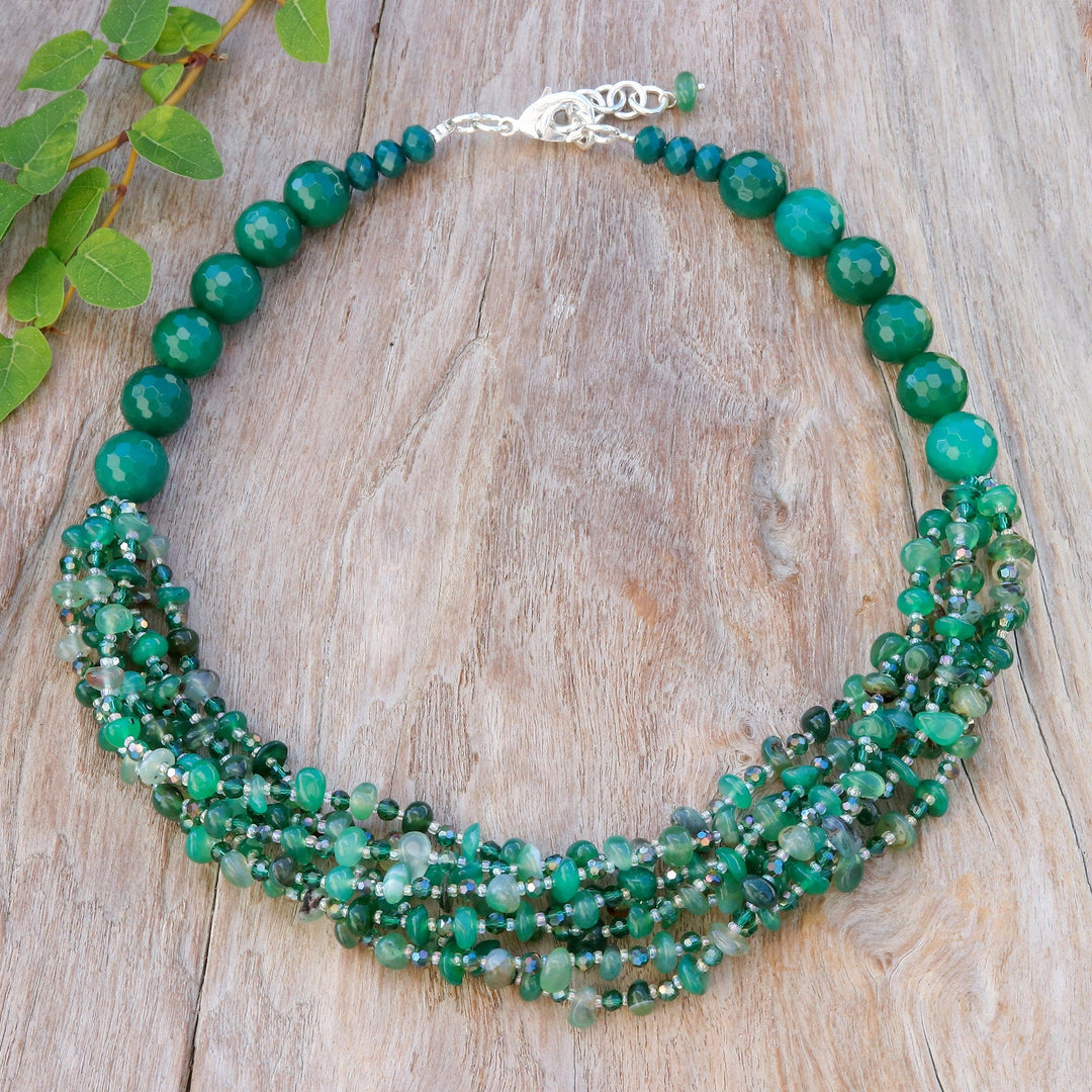 Green-Toned Chalcedony and Glass Beaded Strand Necklace - Thoughtful Jewels