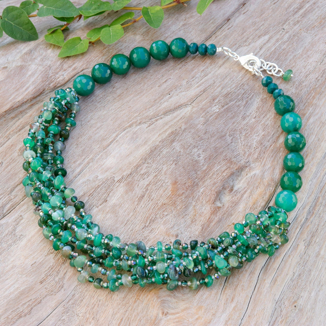 Green-Toned Chalcedony and Glass Beaded Strand Necklace - Thoughtful Jewels