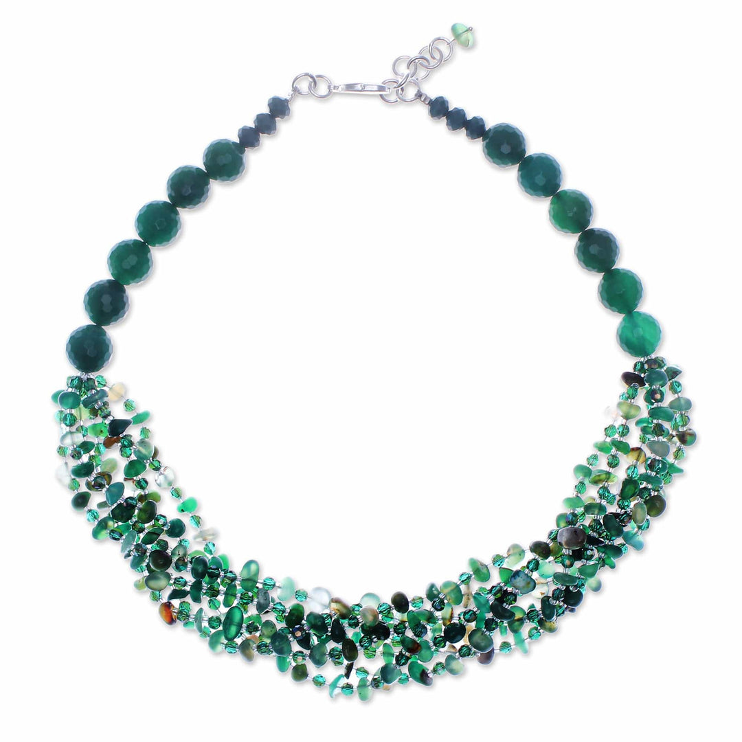 Green-Toned Chalcedony and Glass Beaded Strand Necklace - Thoughtful Jewels