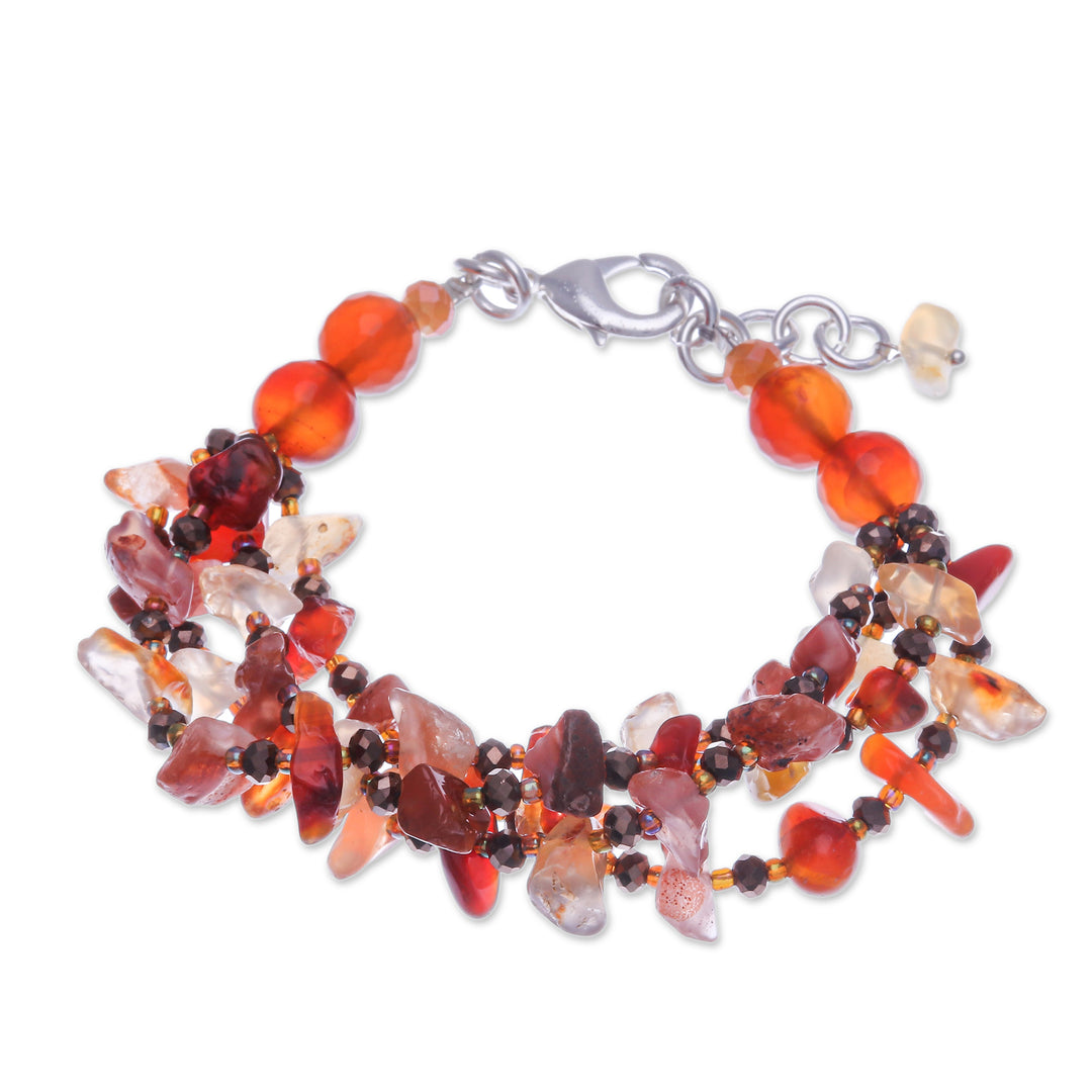 Orange-Toned Carnelian and Chalcedony Beaded Strand Bracelet - Courageous Jewels