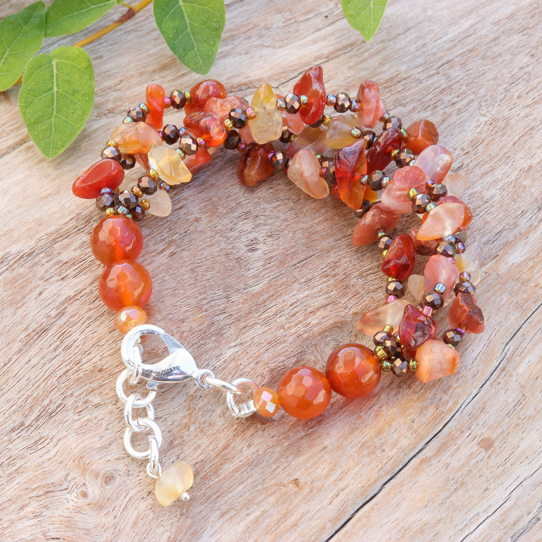 Orange-Toned Carnelian and Chalcedony Beaded Strand Bracelet - Courageous Jewels