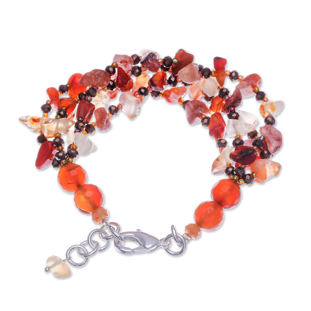 Orange-Toned Carnelian and Chalcedony Beaded Strand Bracelet - Courageous Jewels