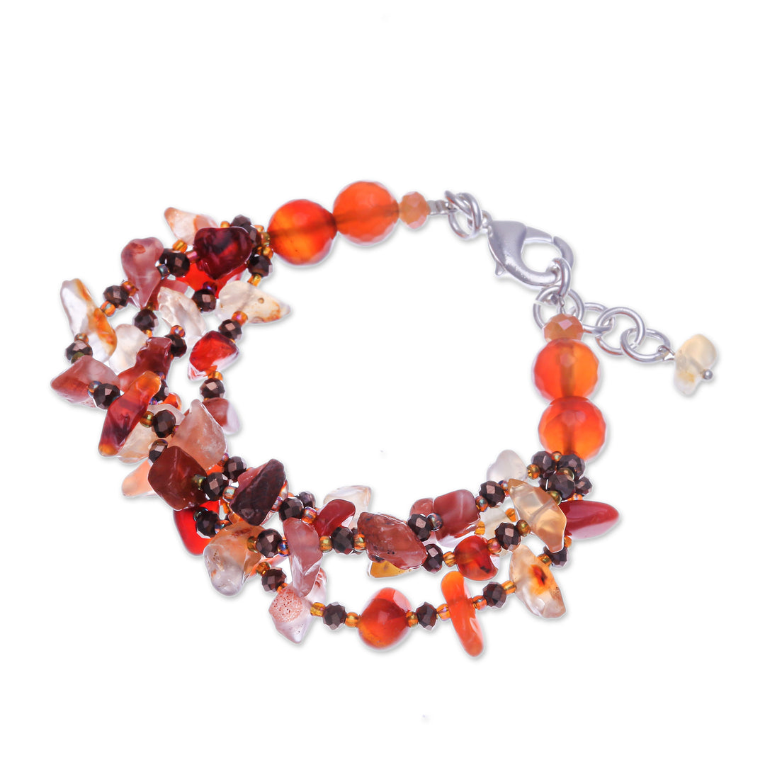 Orange-Toned Carnelian and Chalcedony Beaded Strand Bracelet - Courageous Jewels