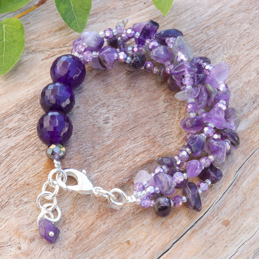 Purple-Toned Amethyst and Chalcedony Beaded Strand Bracelet - Wise Jewels