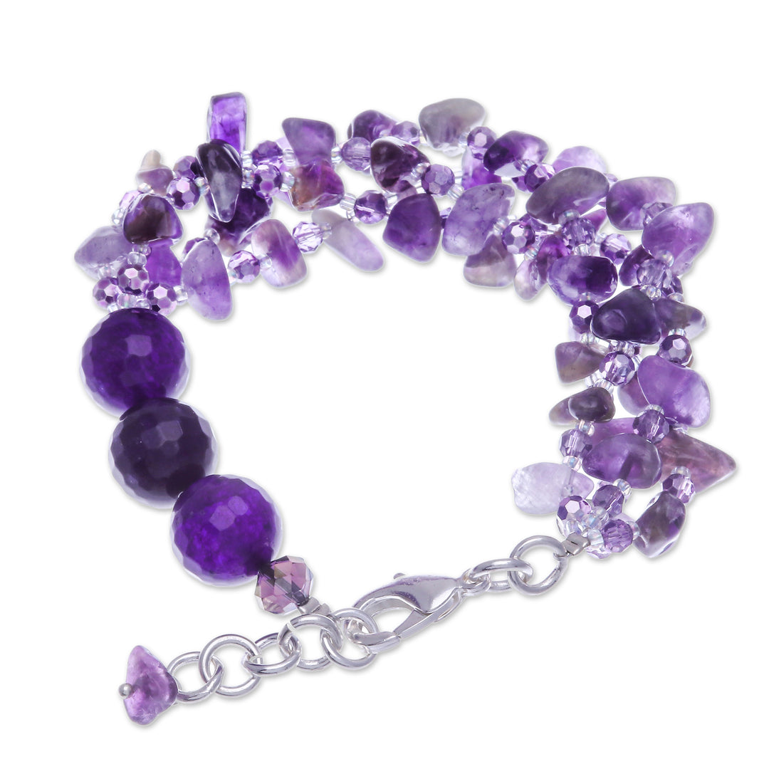 Purple-Toned Amethyst and Chalcedony Beaded Strand Bracelet - Wise Jewels