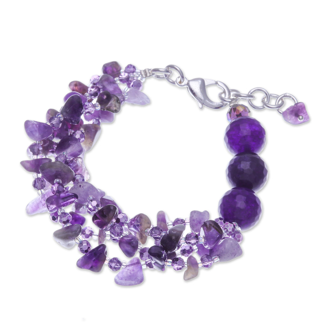 Purple-Toned Amethyst and Chalcedony Beaded Strand Bracelet - Wise Jewels