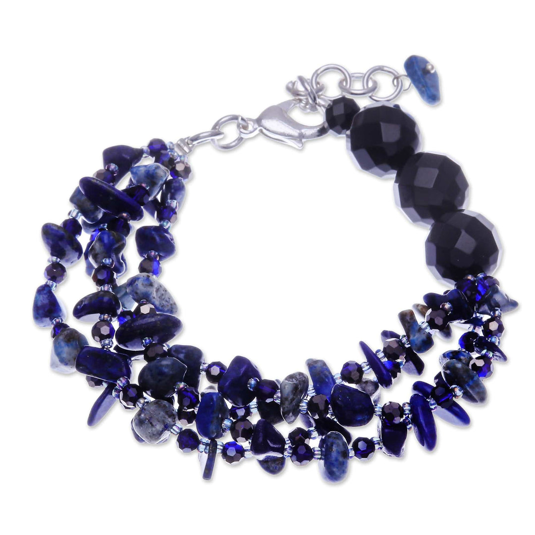 Blue-Toned Lapis Lazuli and Glass Beaded Strand Bracelet - True Jewels