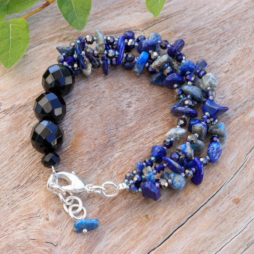 Blue-Toned Lapis Lazuli and Glass Beaded Strand Bracelet - True Jewels