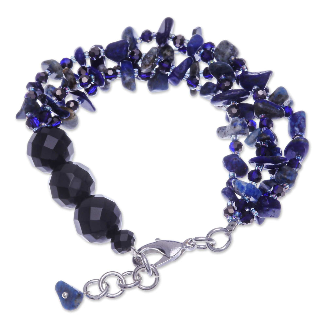 Blue-Toned Lapis Lazuli and Glass Beaded Strand Bracelet - True Jewels