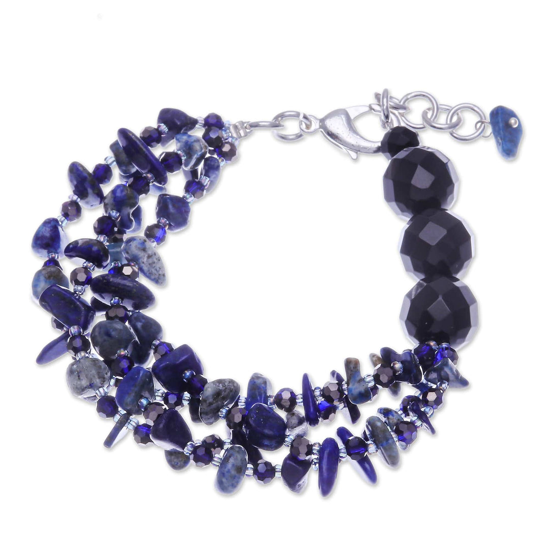 Blue-Toned Lapis Lazuli and Glass Beaded Strand Bracelet - True Jewels