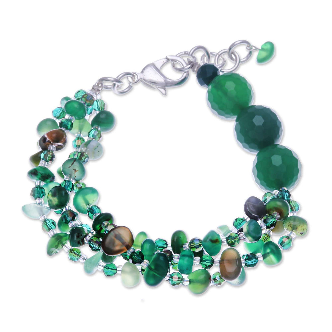 Green-Toned Chalcedony and Glass Beaded Strand Bracelet - Thoughtful Jewels