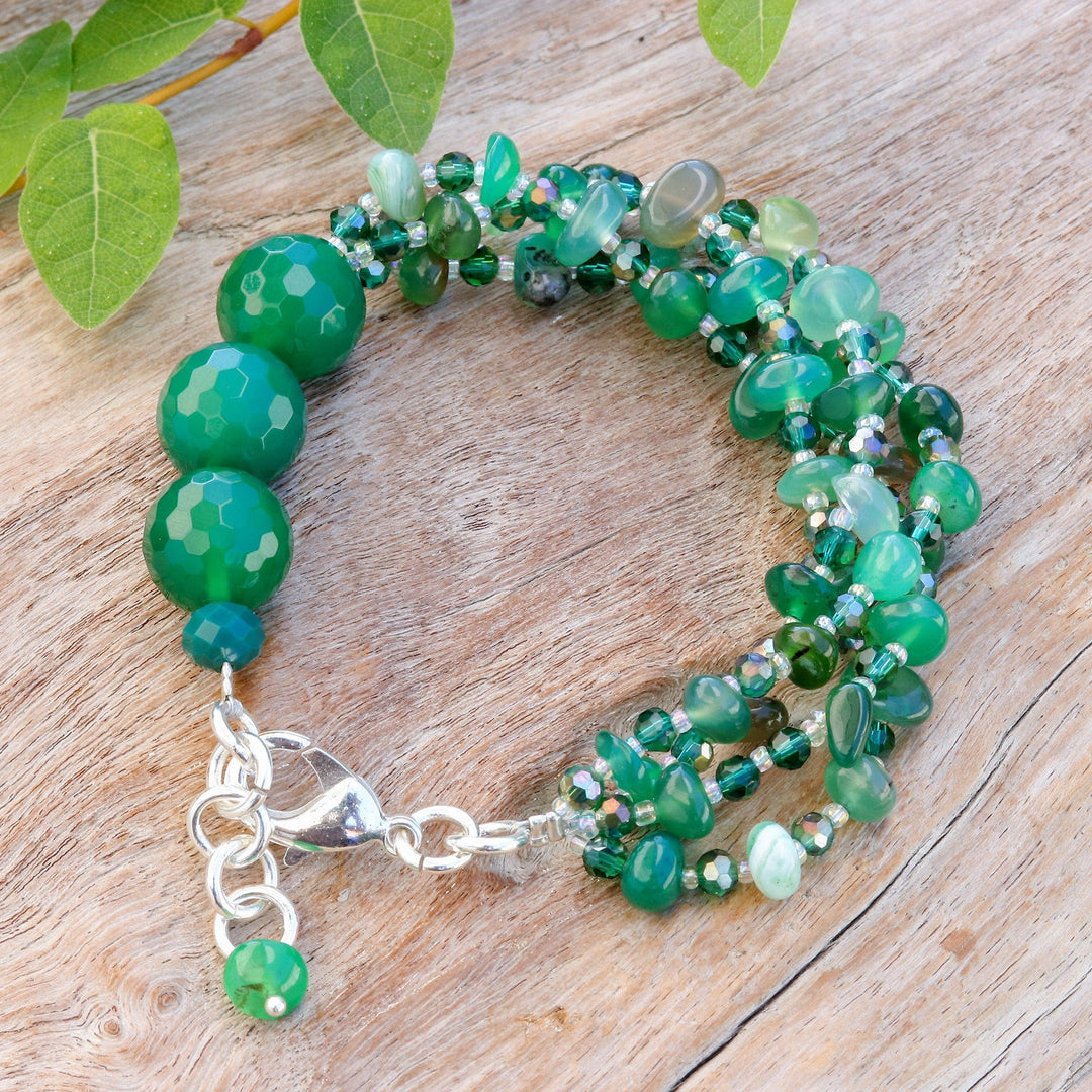 Green-Toned Chalcedony and Glass Beaded Strand Bracelet - Thoughtful Jewels