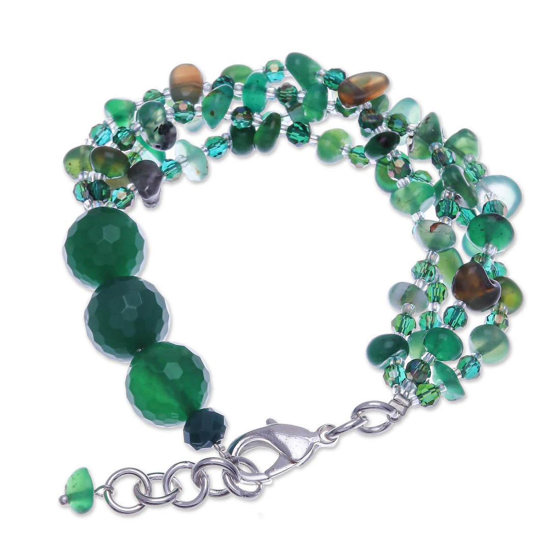 Green-Toned Chalcedony and Glass Beaded Strand Bracelet - Thoughtful Jewels