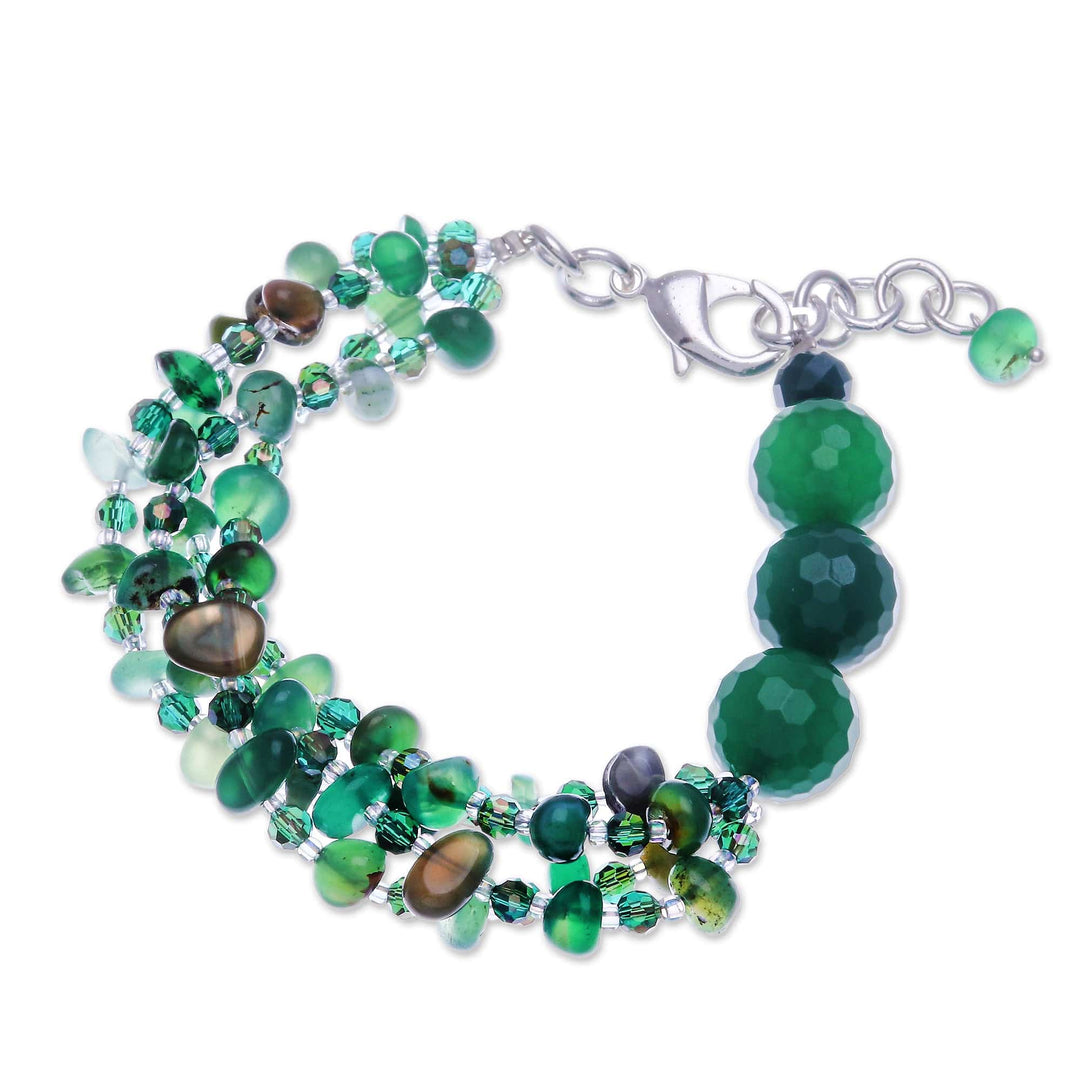 Green-Toned Chalcedony and Glass Beaded Strand Bracelet - Thoughtful Jewels