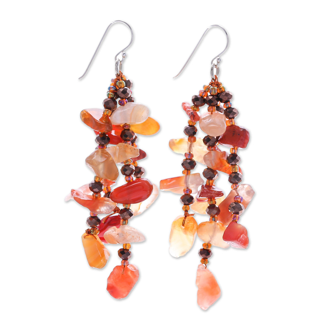 Orange-Toned Carnelian and Glass Beaded Waterfall Earrings - Courageous Jewels
