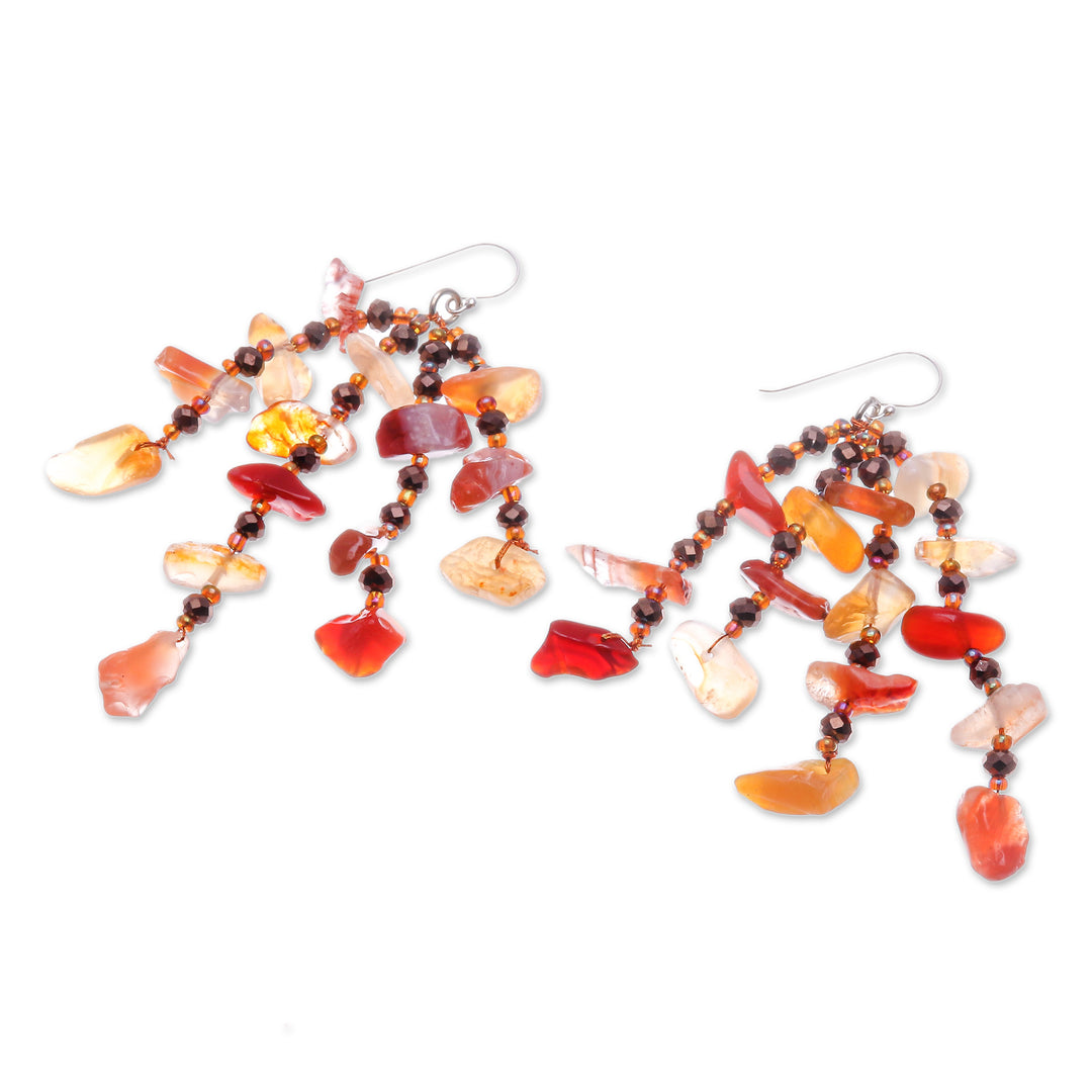 Orange-Toned Carnelian and Glass Beaded Waterfall Earrings - Courageous Jewels
