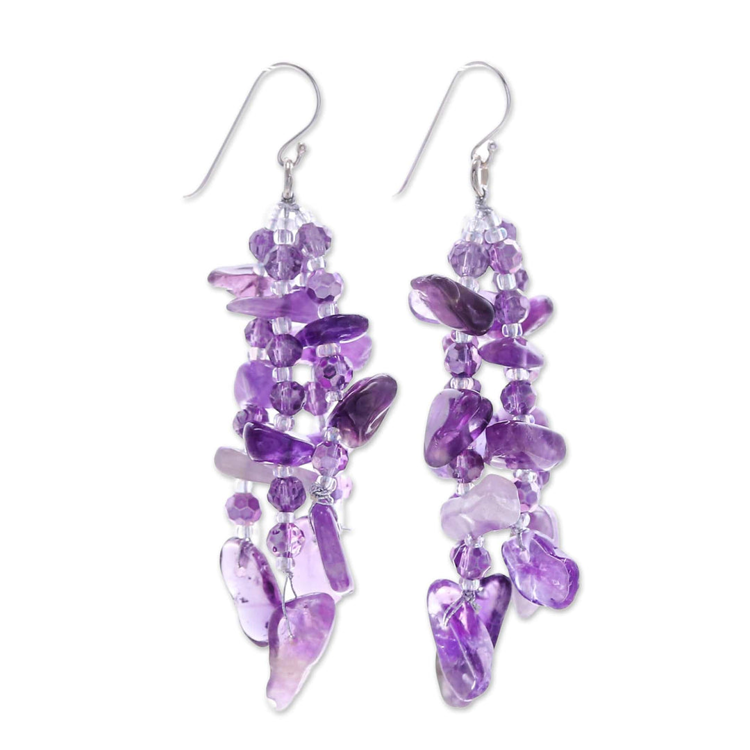 Purple-Toned Amethyst and Glass Beaded Waterfall Earrings - Wise Jewels