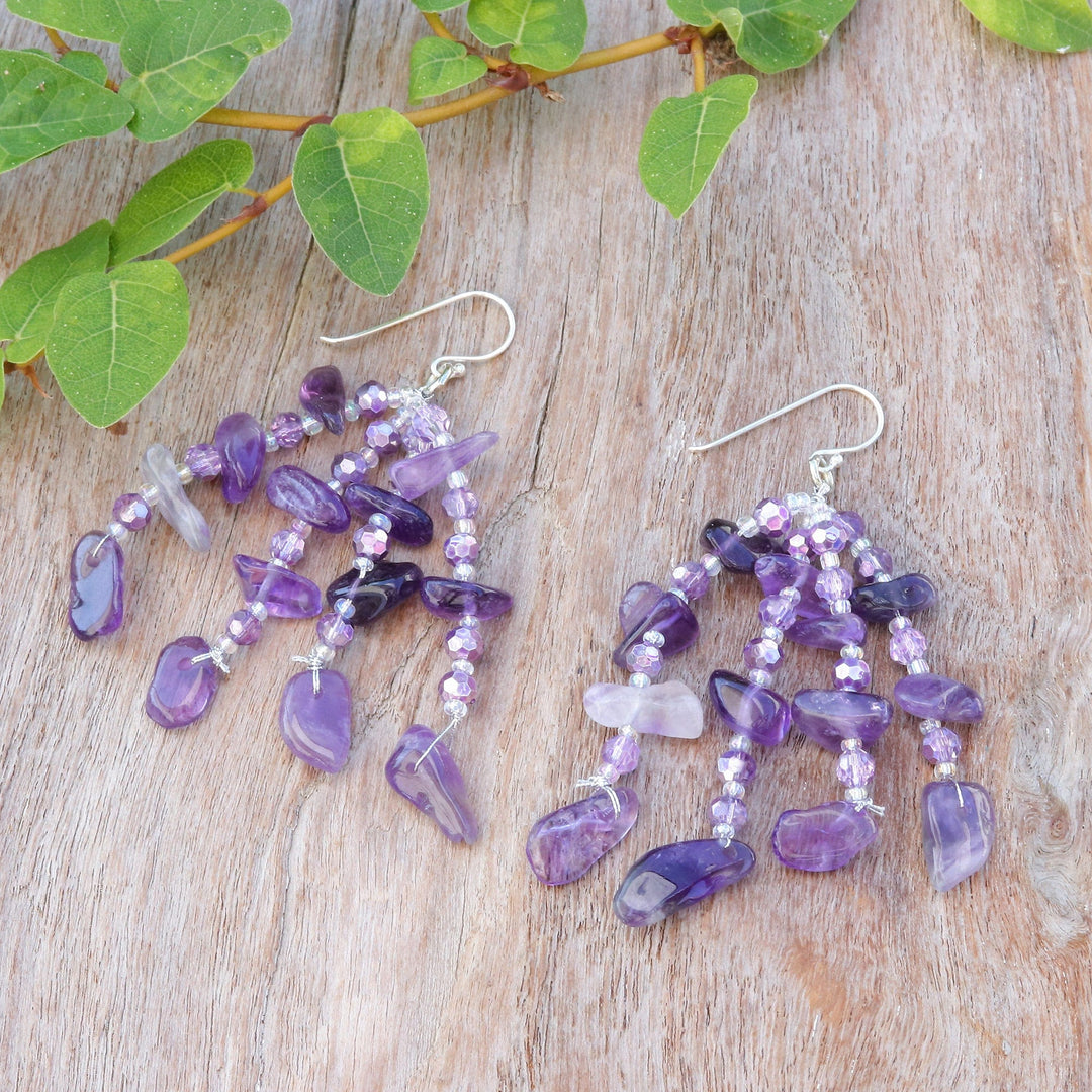 Purple-Toned Amethyst and Glass Beaded Waterfall Earrings - Wise Jewels