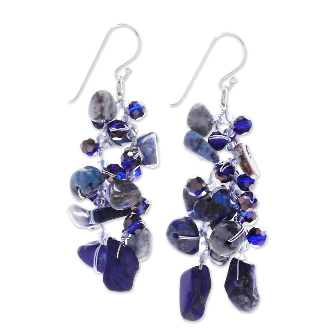 Blue-Toned Lapis Lazuli and Glass Beaded Waterfall Earrings - True Jewels