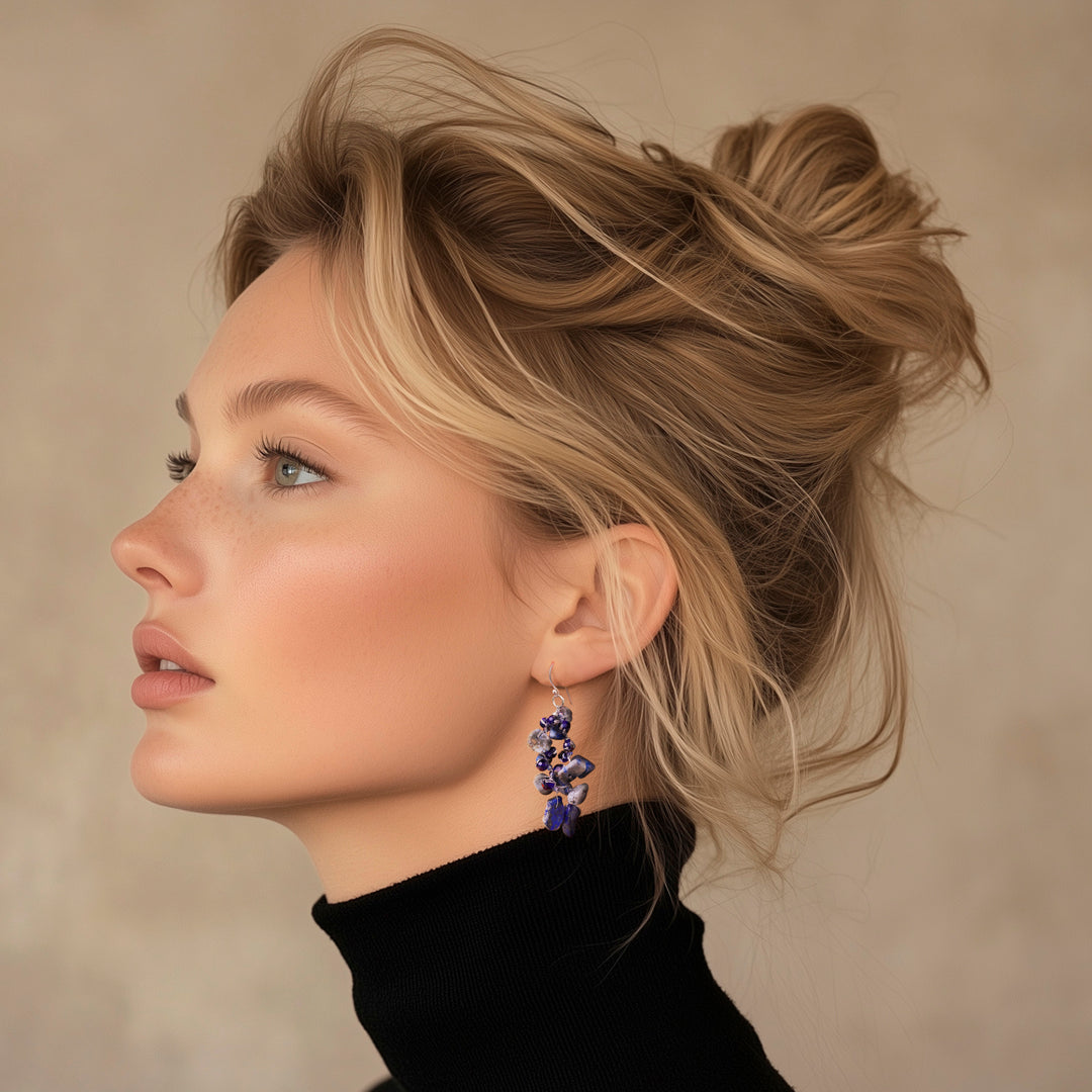 Blue-Toned Lapis Lazuli and Glass Beaded Waterfall Earrings - True Jewels