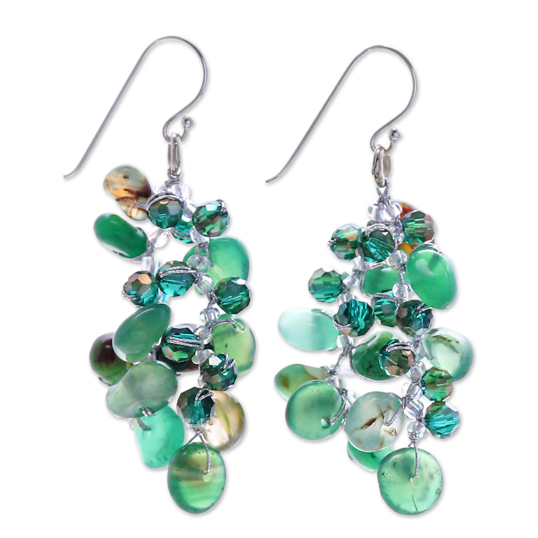 Green-Toned Chalcedony and Glass Beaded Waterfall Earrings - Thoughtful Jewels