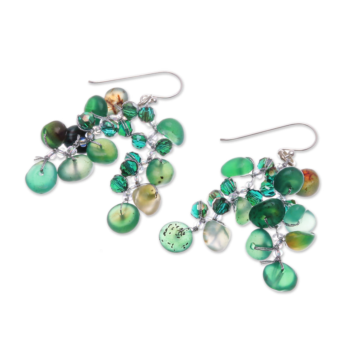Green-Toned Chalcedony and Glass Beaded Waterfall Earrings - Thoughtful Jewels