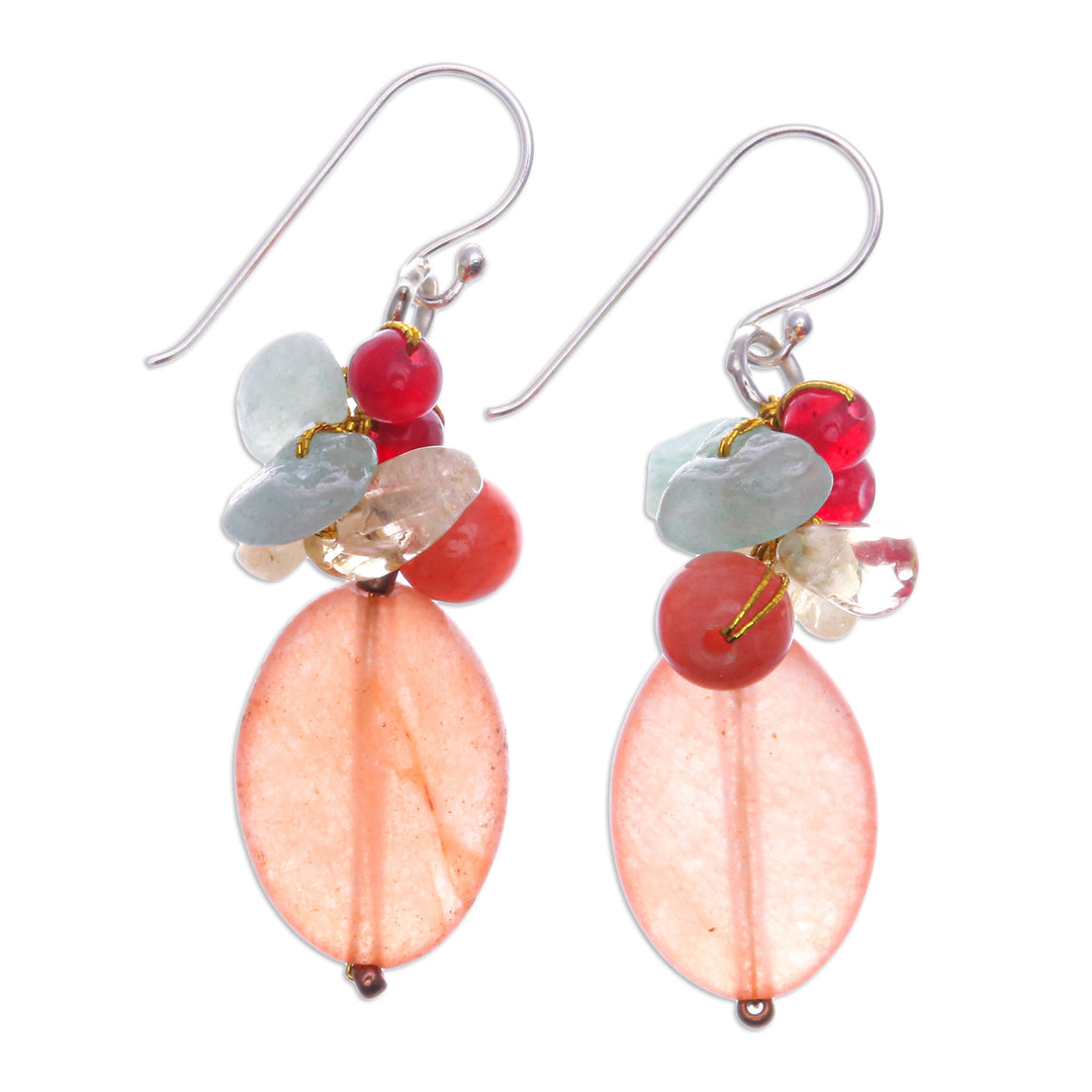 Quartz Citrine and Aventurine Cluster Earrings - Exotic Orange