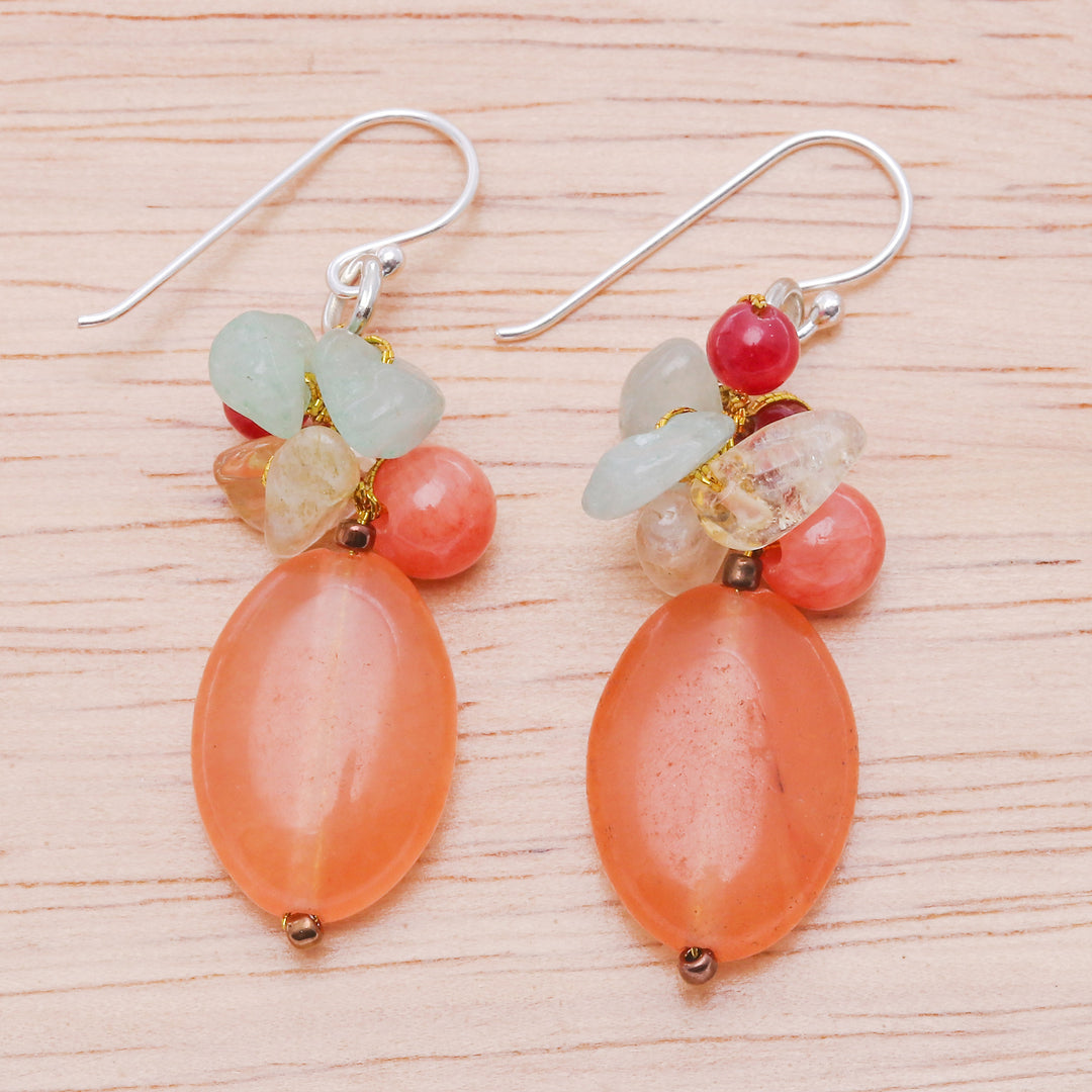 Quartz Citrine and Aventurine Cluster Earrings - Exotic Orange