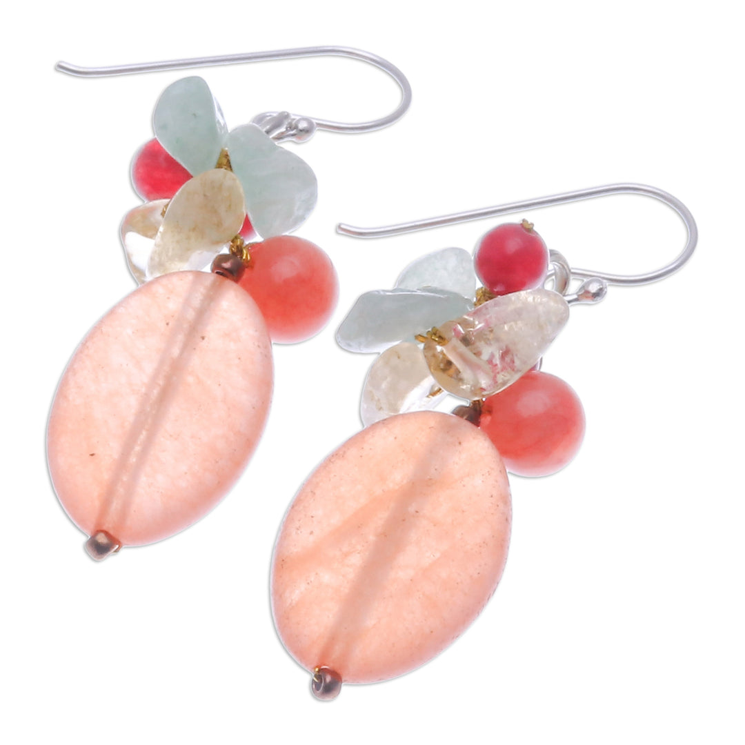 Quartz Citrine and Aventurine Cluster Earrings - Exotic Orange