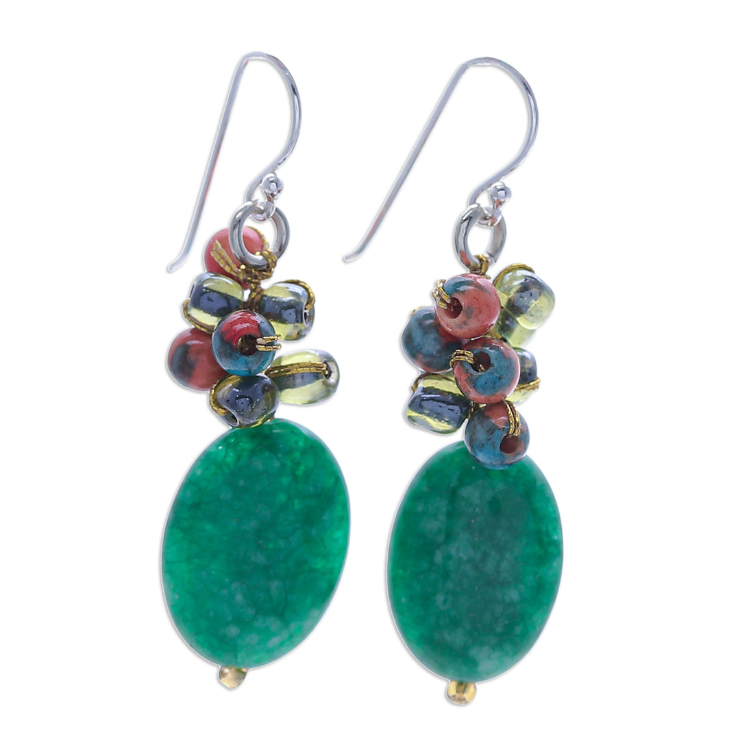 Green Quartz Glass and Resin Beaded Cluster Earrings - Glamorous Green