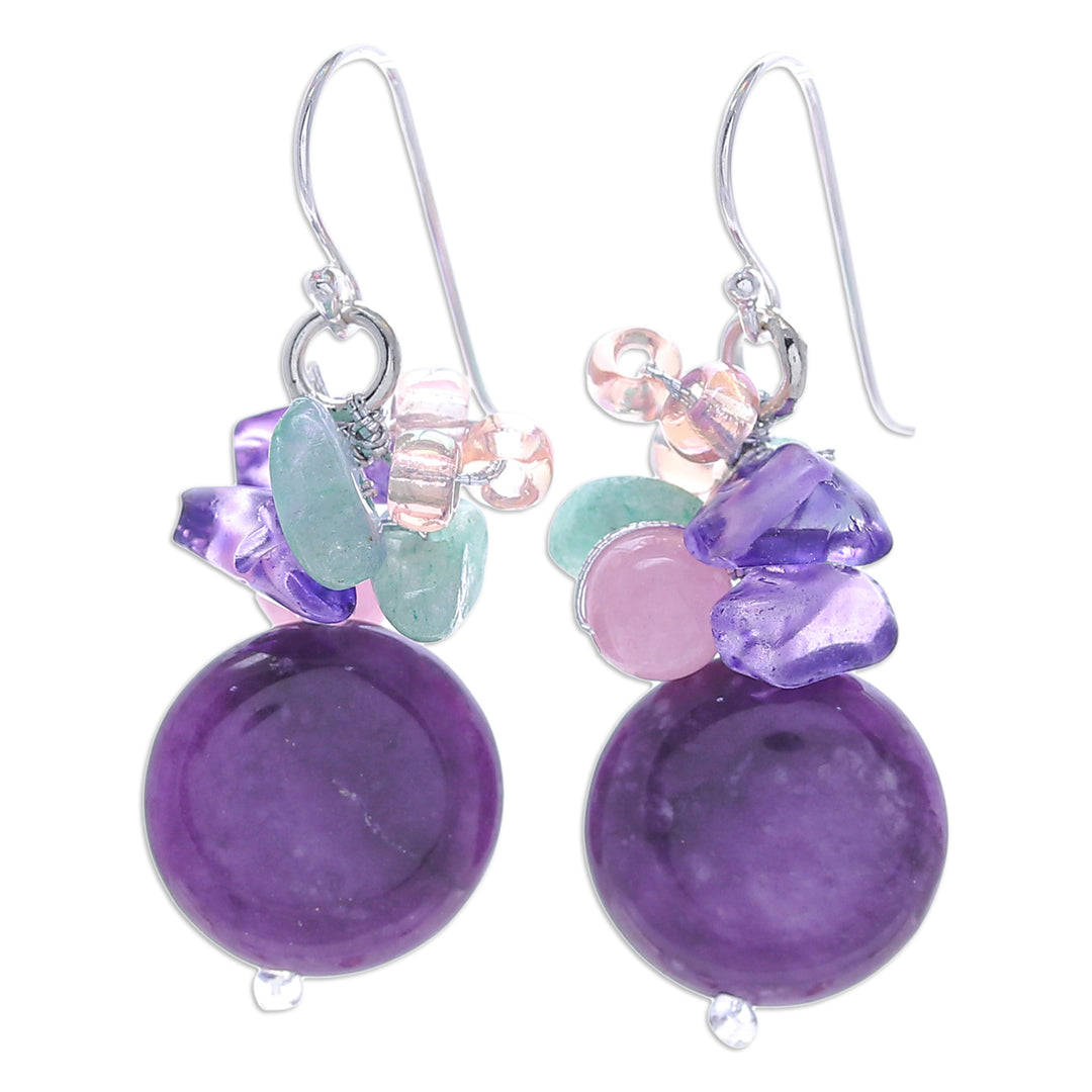 Purple Quartz Glass and Resin Beaded Cluster Earrings - Purple Perfect