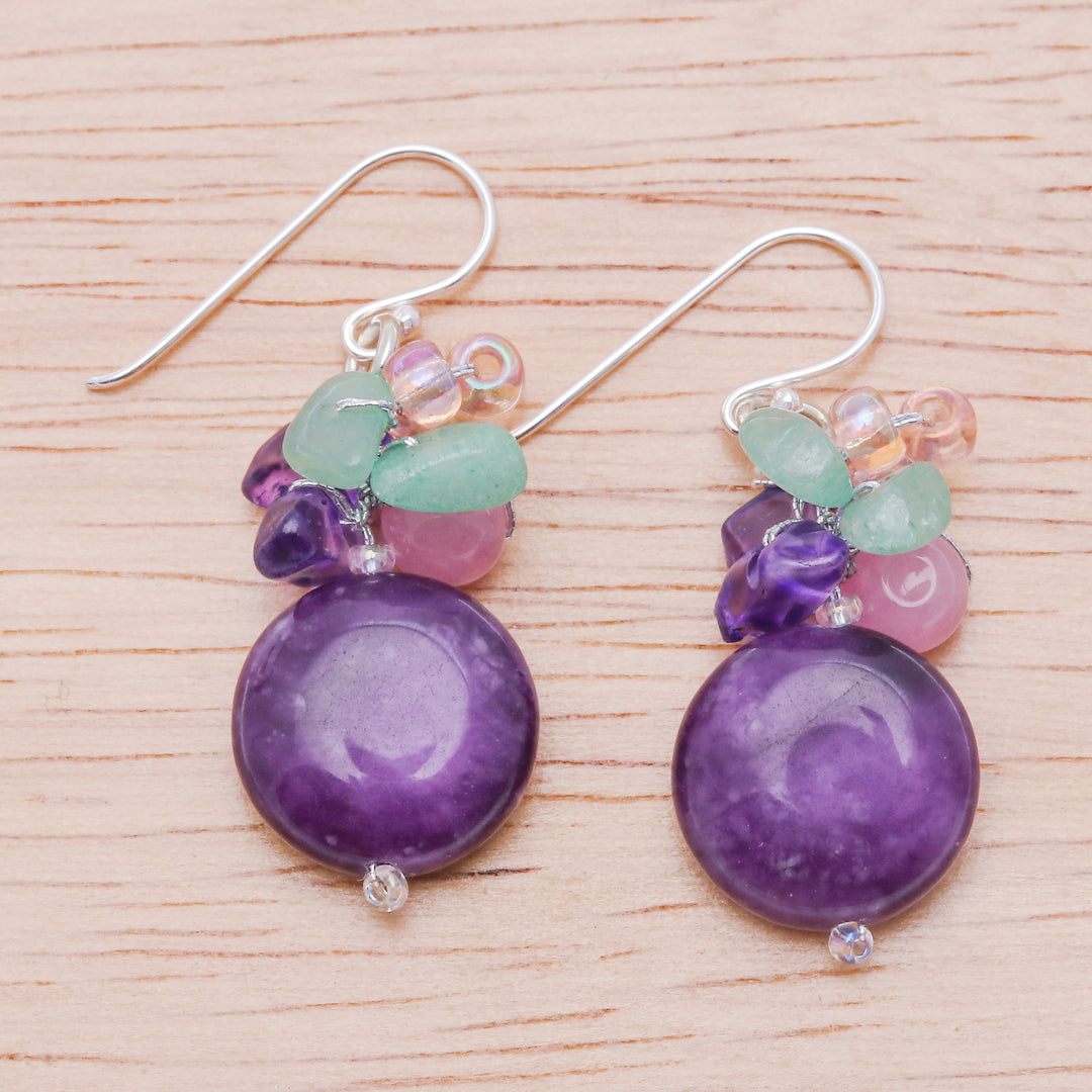 Purple Quartz Glass and Resin Beaded Cluster Earrings - Purple Perfect
