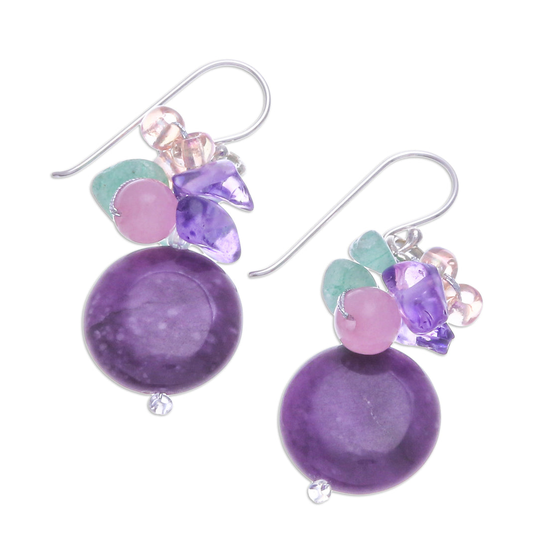 Purple Quartz Glass and Resin Beaded Cluster Earrings - Purple Perfect