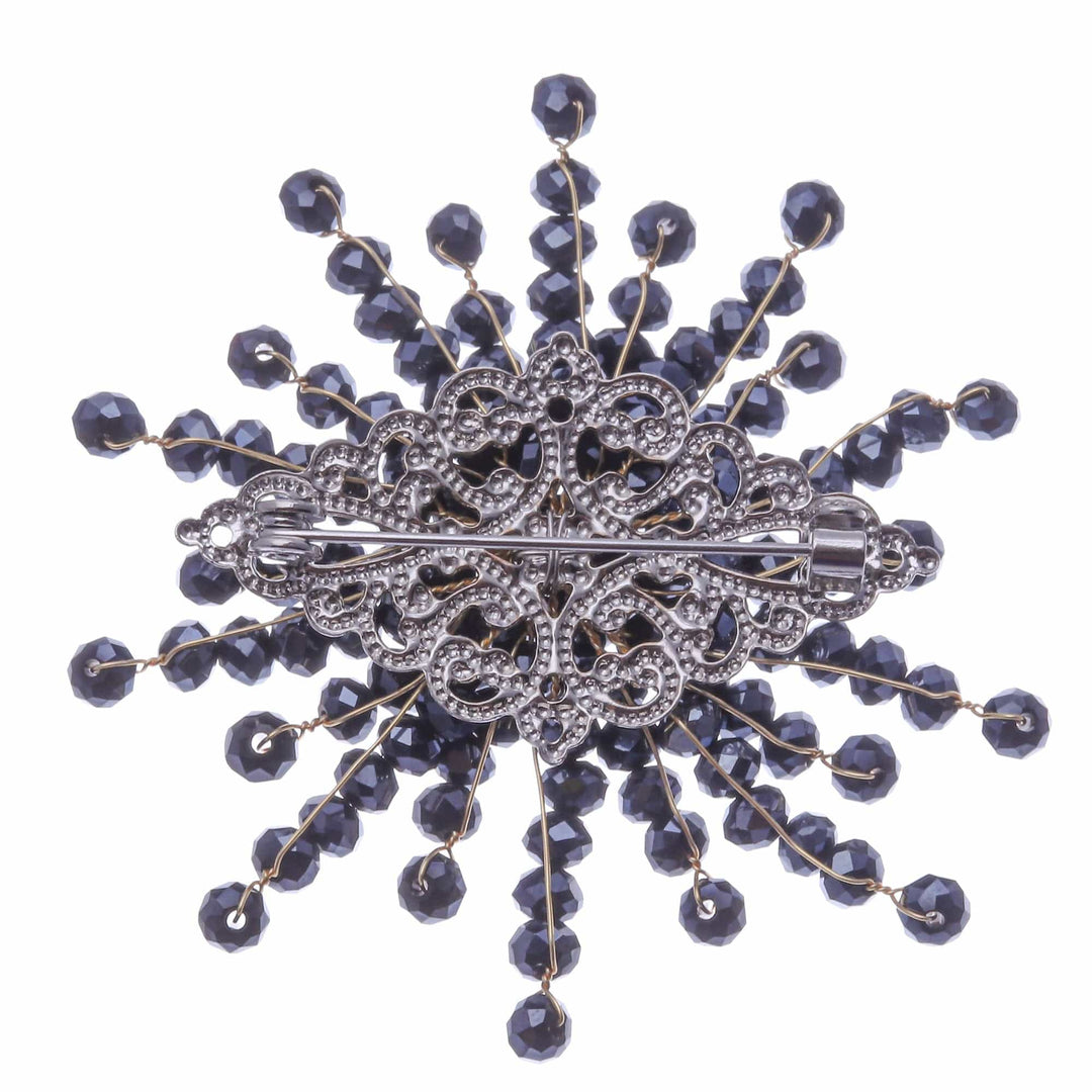 Star-Shaped Black Chalcedony and Glass Beaded Brooch - The Dark Starlight