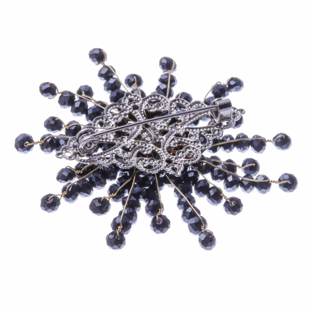 Star-Shaped Black Chalcedony and Glass Beaded Brooch - The Dark Starlight
