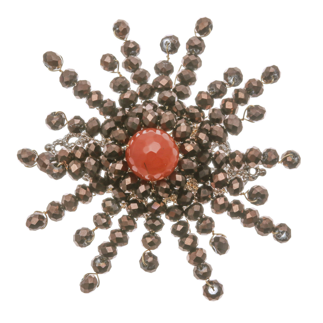 Star-Shaped Orange Chalcedony and Glass Beaded Brooch - The Evening Starlight