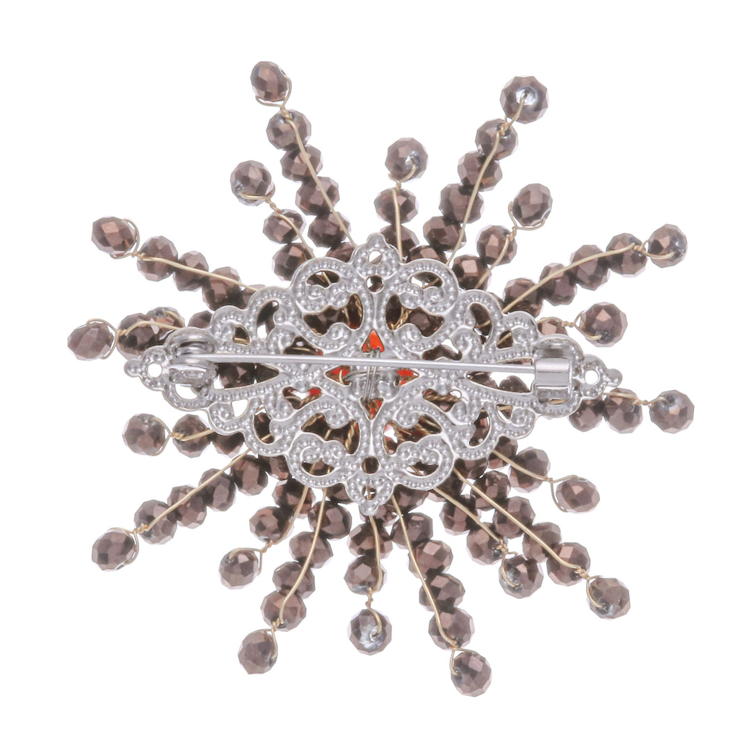 Star-Shaped Orange Chalcedony and Glass Beaded Brooch - The Evening Starlight