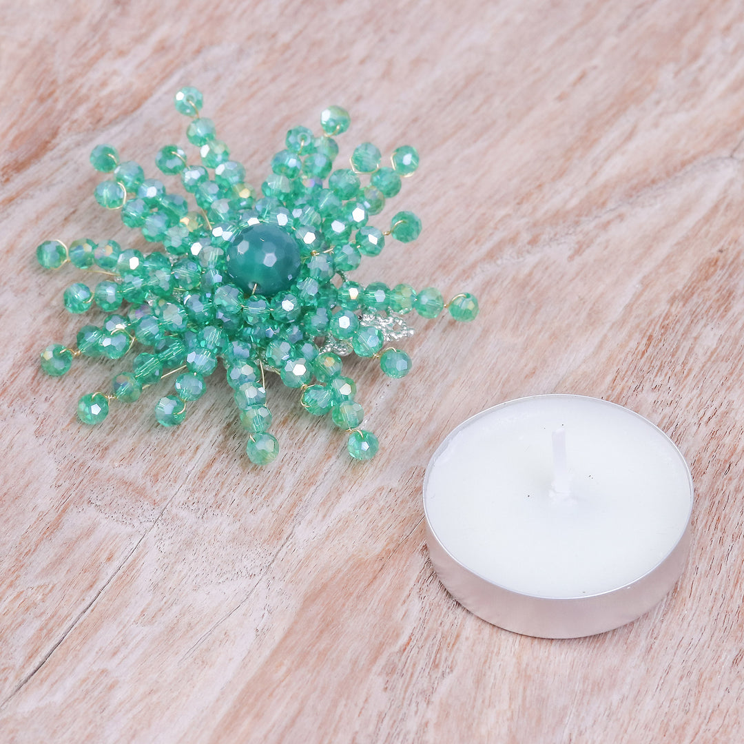 Star-Shaped Green Chalcedony and Glass Beaded Brooch - The Harmonious Starlight