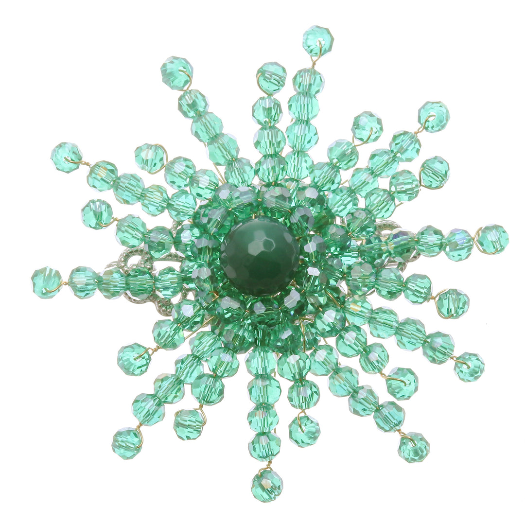 Star-Shaped Green Chalcedony and Glass Beaded Brooch - The Harmonious Starlight