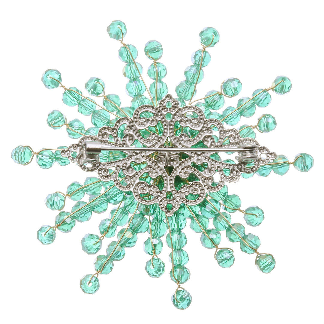 Star-Shaped Green Chalcedony and Glass Beaded Brooch - The Harmonious Starlight