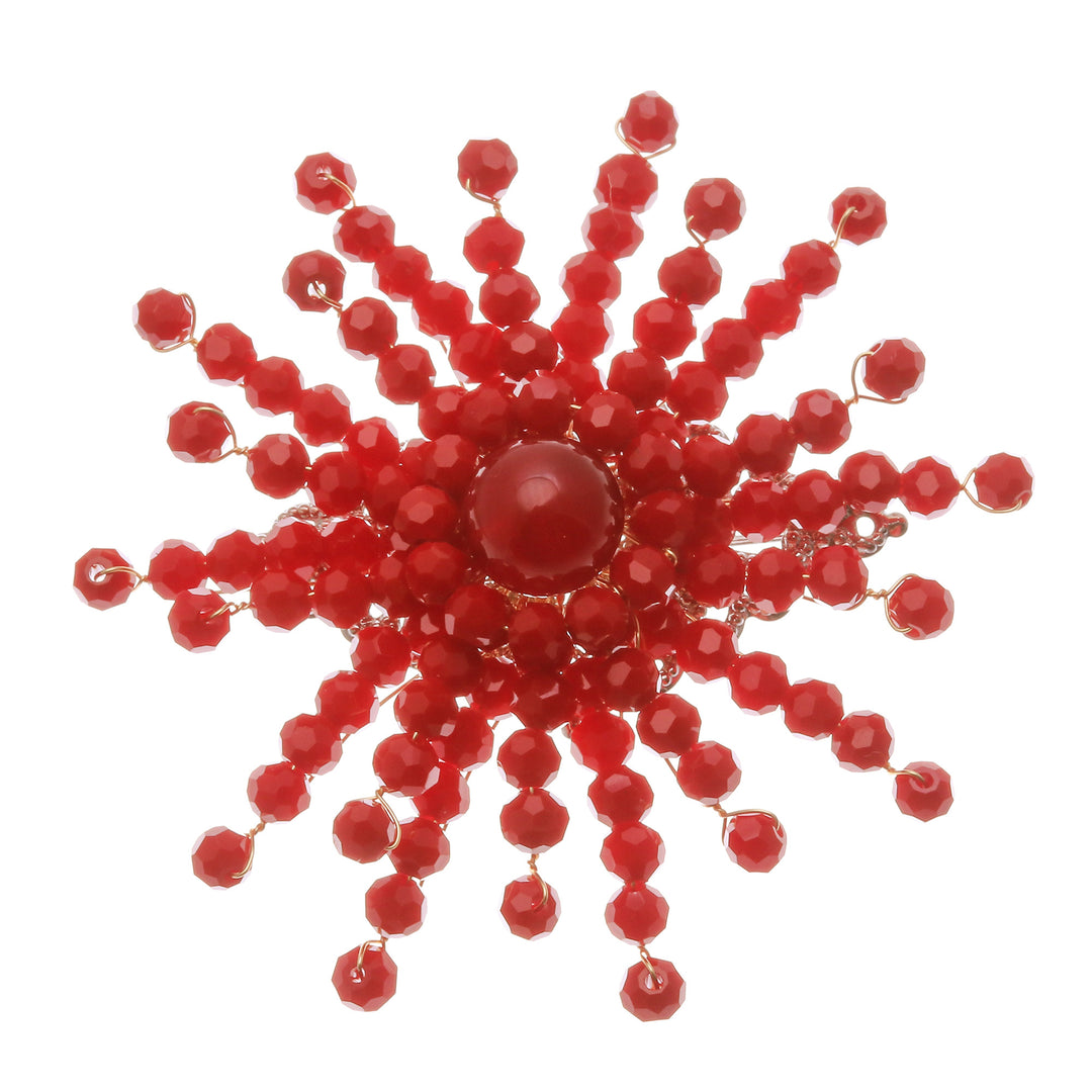 Star-Shaped Red Chalcedony and Glass Beaded Brooch - The Passionate Starlight
